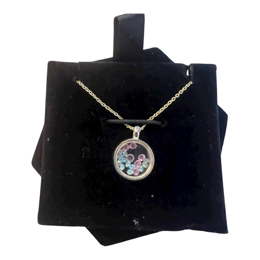 Mint & Lily Floating Locket Necklace with Crystal Accents NIB